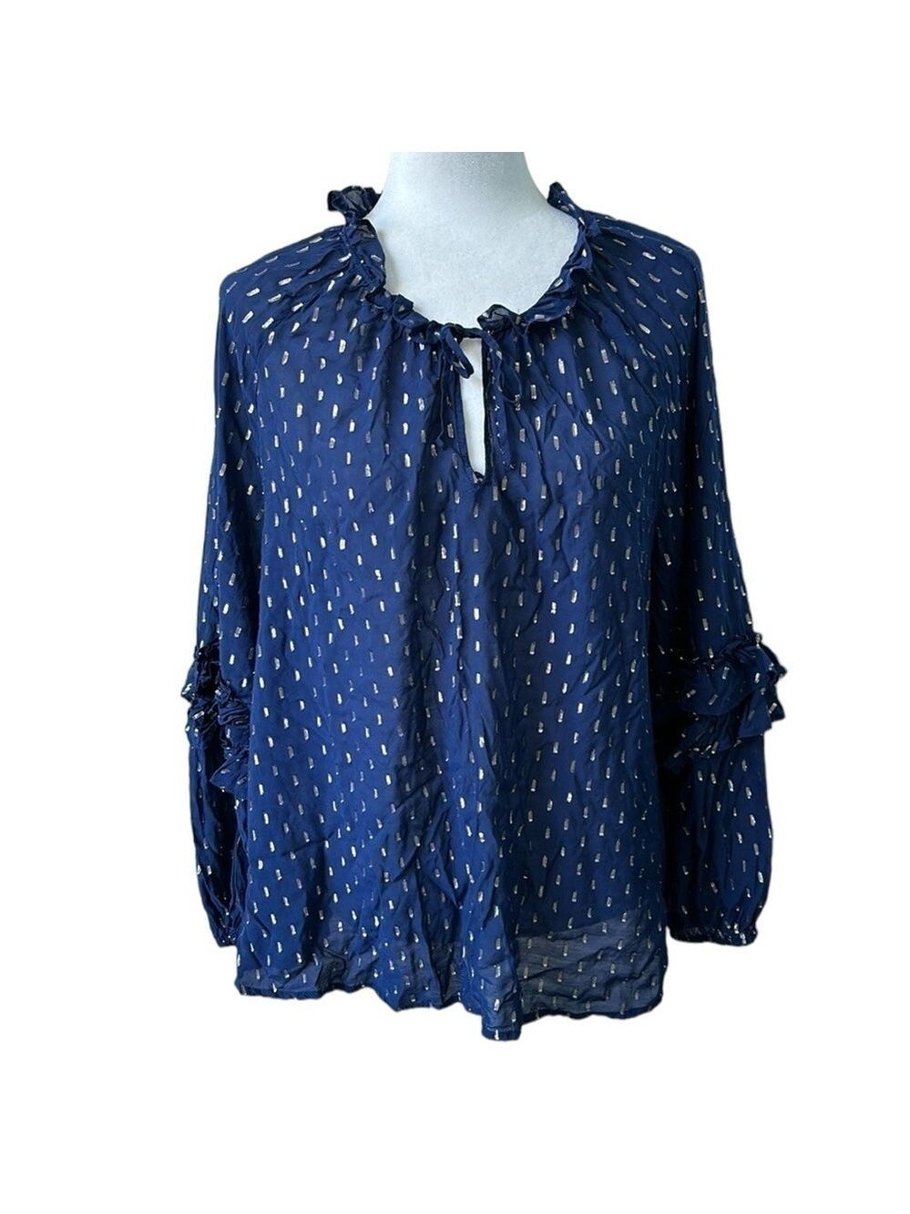 Vinyard Vines Navy Blue and Gold Lurex Top Blouse Size XL